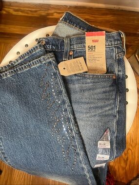 Levi's Women's Straight Leg Blue Denim Jeans with Stud Embellishment